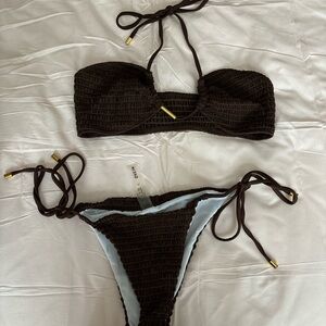 SHEIN brown ribbed with gold bikini